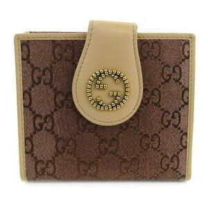 Gucci GG Double Hook Wallet Canvas Leather Beige Multi
